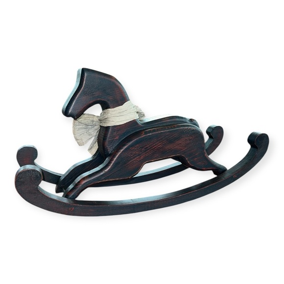 Vintage Wooden Rocking 22” Horse Decor with Bow - Picture 4 of 12